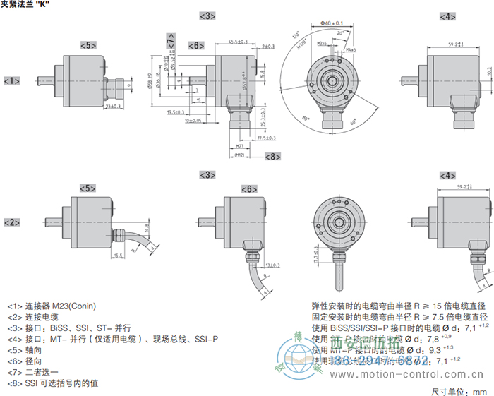 AC58-BiSS/SSI光电绝对值通用编码器(夹紧法兰K)AC58-BiSS/SSI光电绝对值通用编码器