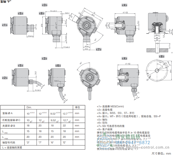 AC58-并口光电绝对值通用编码器外形及安装尺寸(盲轴F) - 
