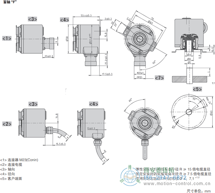 AC58-并口光电绝对值通用编码器外形及安装尺寸(盲轴F) - 
