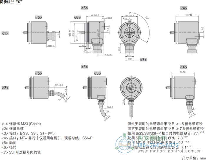 AC58-CANlayer2光电绝对值通用编码器外形及安装尺寸(同步法兰S) - 