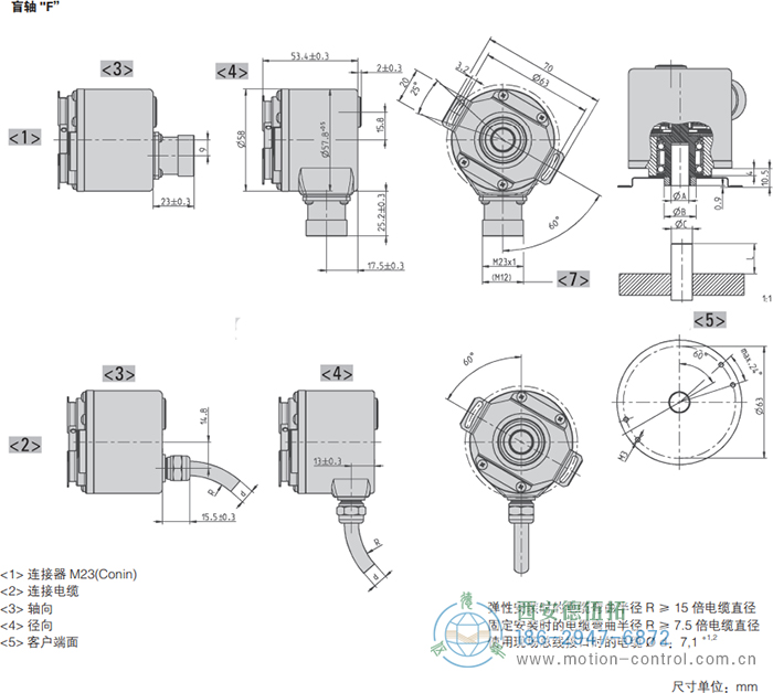 AC58-CANlayer2光电绝对值通用编码器外形及安装尺寸(盲轴F) - 