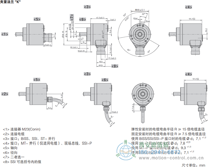 AC58-CC-Link光电绝对值通用编码器外形及安装尺寸(夹紧法兰K) - 
