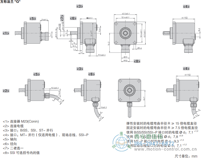 AC58-CC-Link光电绝对值通用编码器外形及安装尺寸(方形法兰Q) - 
