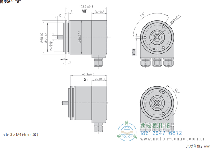 AC58-CC-Link光电绝对值通用编码器外形及安装尺寸(同步法兰S) - 