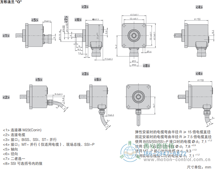 AC58-SUCOnet光电绝对值通用编码器外形及安装尺寸(方形法兰Q) - 
