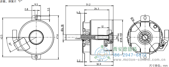 AD34光电绝对值电机反馈编码器外形及安装尺寸(多圈，弹簧片F) - 
