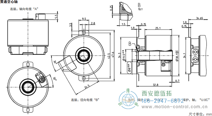 AD36光电绝对值电机反馈编码器外形及安装尺寸(贯通空心轴) - 
