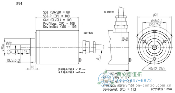 AX70/AX71光电绝对值防爆编码器外形及安装尺寸IP64 - 