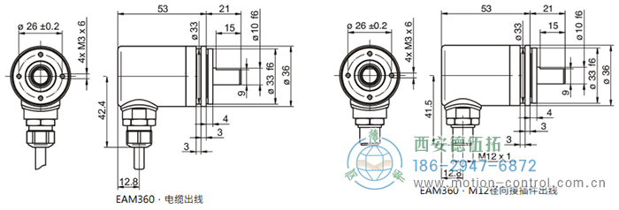 EAM360-S - SSI磁式绝对值重载编码器外形及安装尺寸(实心轴，带同步法兰) - 