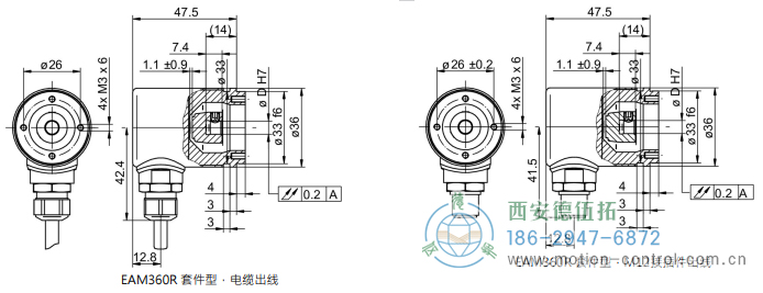 EAM360-K - SSI磁式绝对值重载编码器外形及安装尺寸(编码器套件) - 