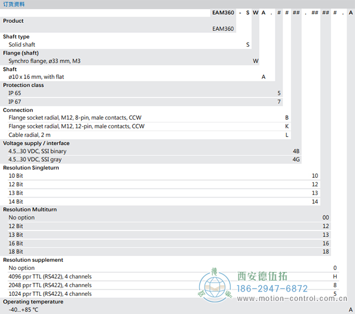 EAM360-S - SSI磁式绝对值重载编码器订货选型参考 - 