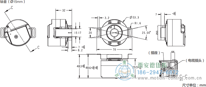 HC53光电电机反馈编码器外形及安装尺寸(轴套) - 
