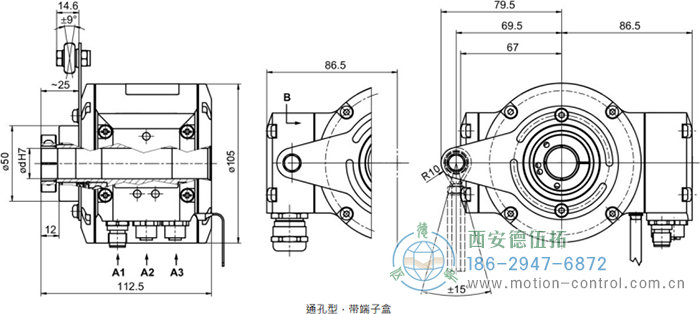 HMG10P-T - EtherCAT绝对值重载编码器外形及安装尺寸(通孔型) - 
