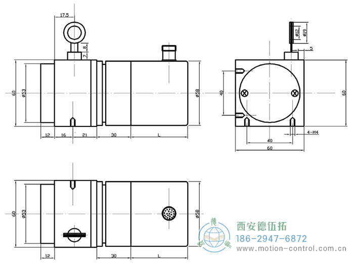 PCS60A拉线位移传感器的外形及安装尺寸 - 