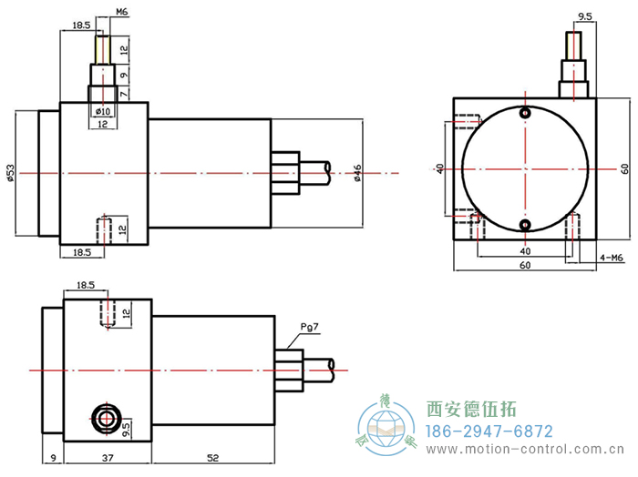 PCS60R拉线位移传感器的外形及安装尺寸 - 