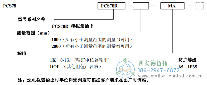 PCS78R拉线位移传感器订货选型说明 - 