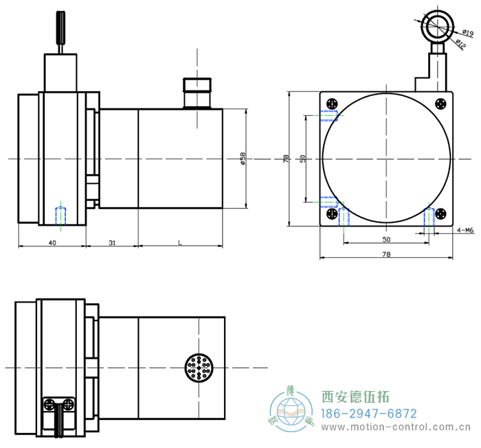 PCS78R拉线位移传感器的外形及安装尺寸 - 