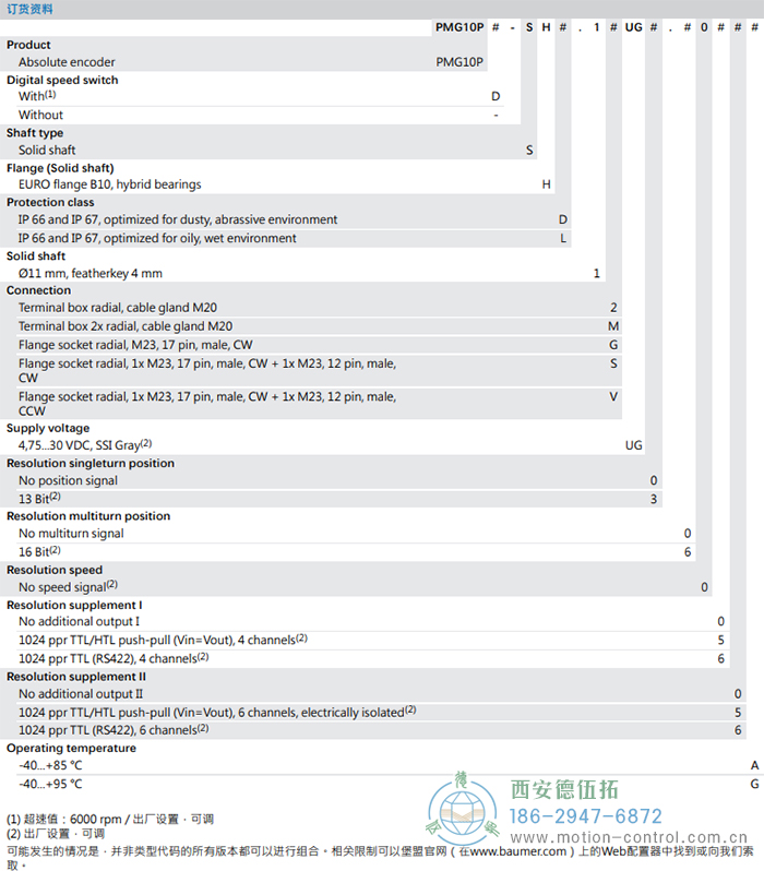 PMG10P - SSI绝对值重载编码器订货选型参考(实心轴) - 