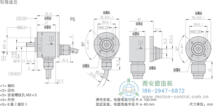 RI36-O实心轴光电增量通用编码器外形及安装尺寸(引导法兰) - 
