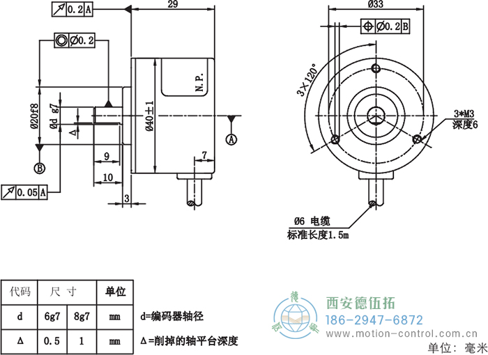 RI41光电增量轻载编码器外形及安装尺寸 - 
