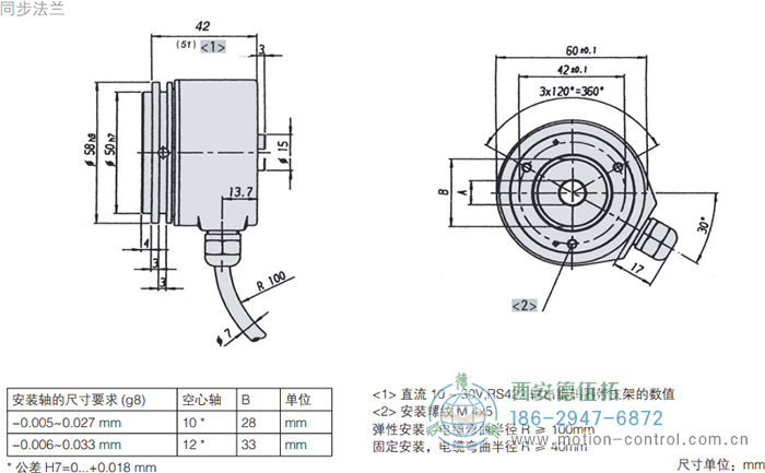 RI58-H空心轴光电增量通用编码器外形及安装尺寸 - 