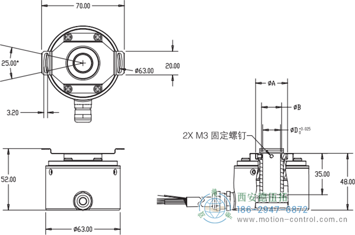 RI64空心轴标准光电增量编码器外形及安装尺寸 - 