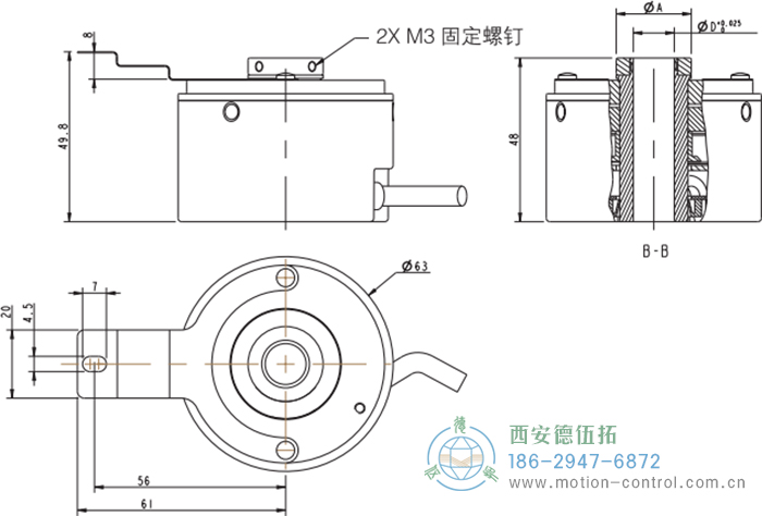 RI64空心轴标准光电增量编码器外形及安装尺寸 - 