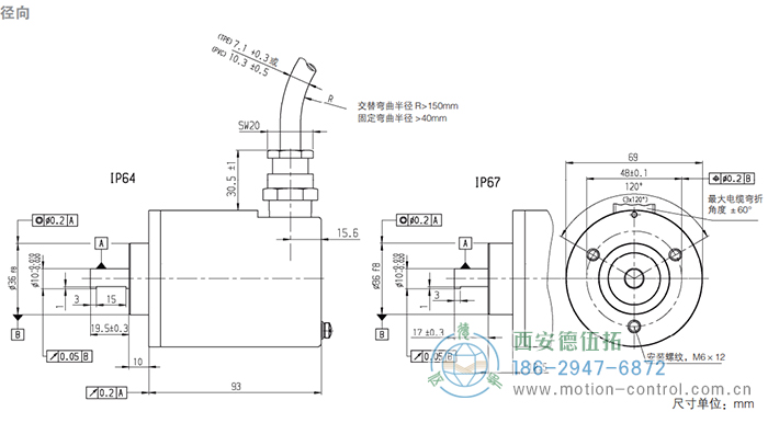 RX70/RX71增量防爆编码器外形及安装尺寸|连接：径向 - 