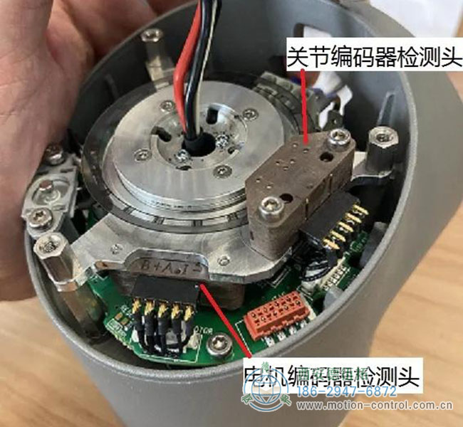 图为机器人关节处增量式编码器的位置及内部结构照片 图为机器人关节处增量式编码器的位置及内部结构照片